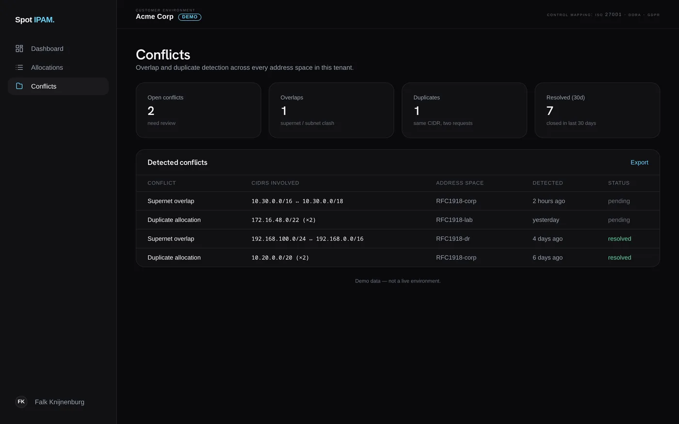 Spot IPAM conflicts screen